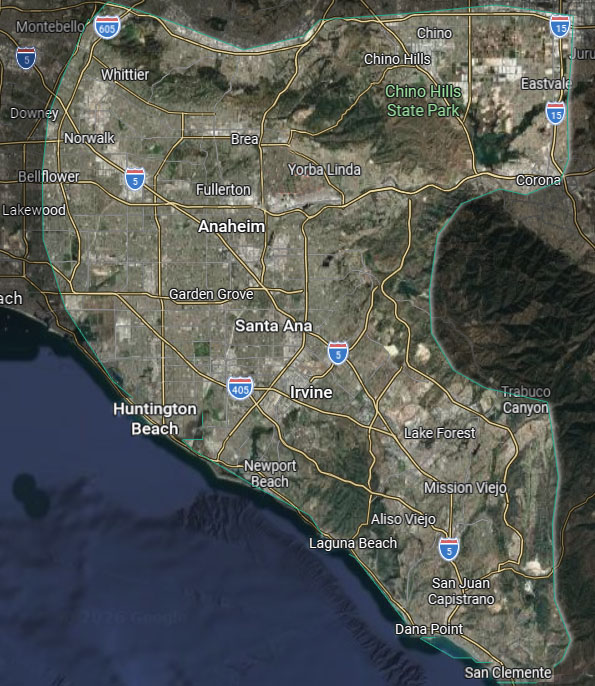 TLA USA Service Area Map — Orange County, Western Riverside, Inland LA County